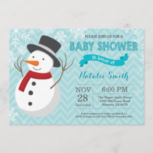 Winter Aqua Snowman Baby Shower Invitation