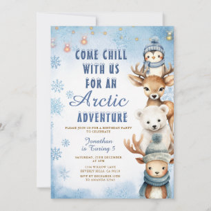 Winter Arctic Adventure 1st Birthday Animals Party Invitation