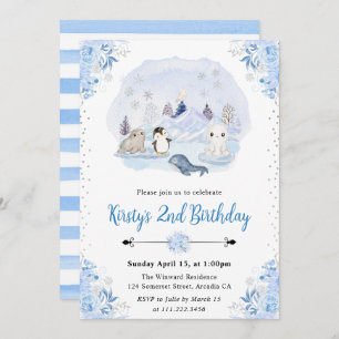 Winter Arctic Animals 2nd Birthday Invitation