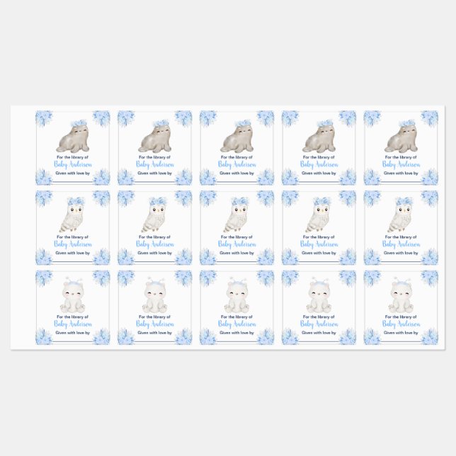 Winter Arctic Animals Baby Shower Bookplate (Sheet)