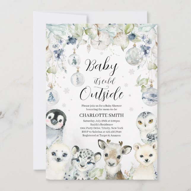 Winter Arctic Animals Baby Shower Invitation (Front)