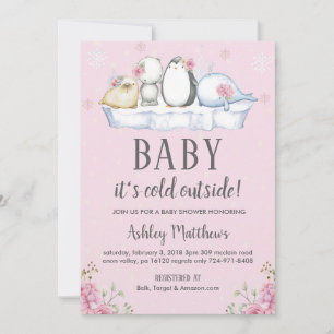 Winter Arctic Animals Baby Shower Invite