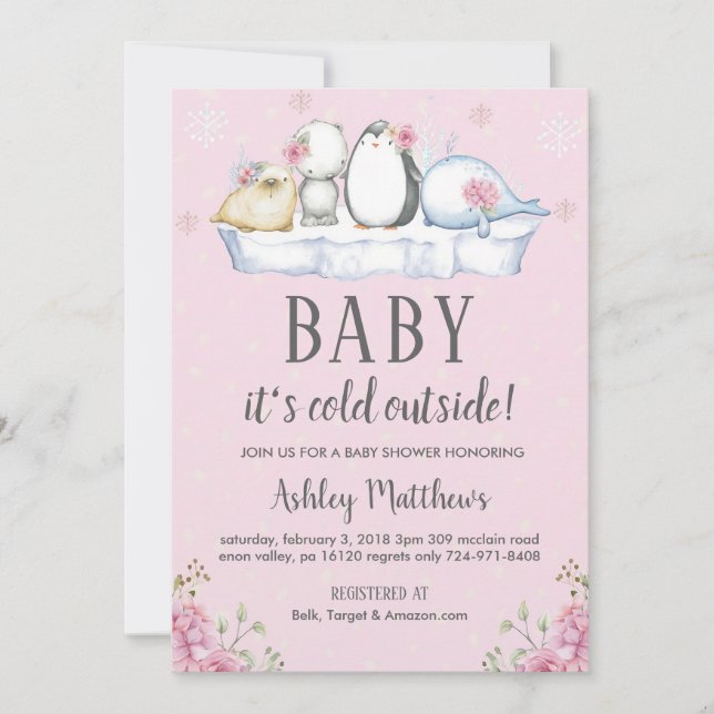 Winter Arctic Animals Baby Shower Invite (Front)