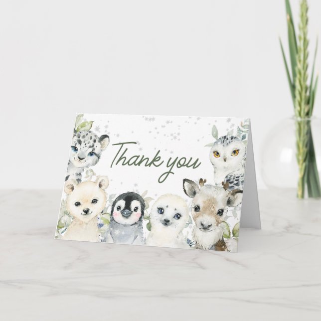 Winter Arctic Animals Baby Shower  Thank You Card (Front)