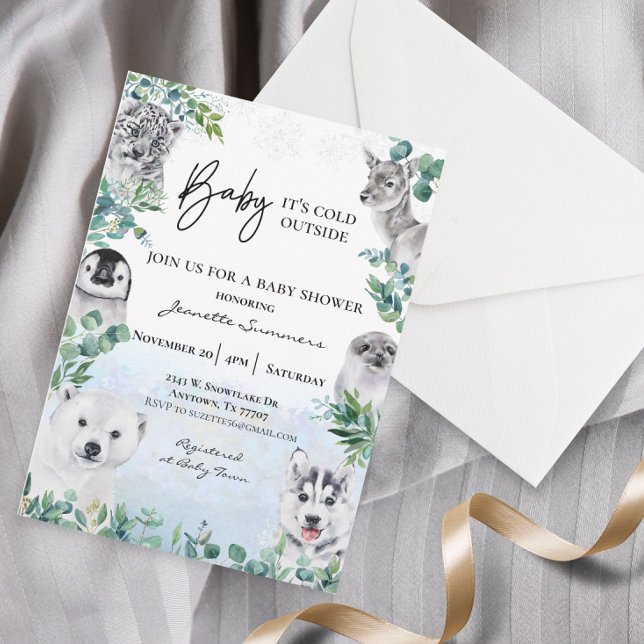 Winter Arctic Animals Baby Shower Watercolor  Invitation (Creator Uploaded)