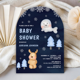 Winter Arctic Animals Navy Blue Baby Shower Invitation