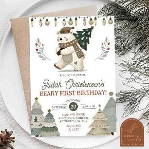 Winter Arctic Beary First Birthday Invitation
