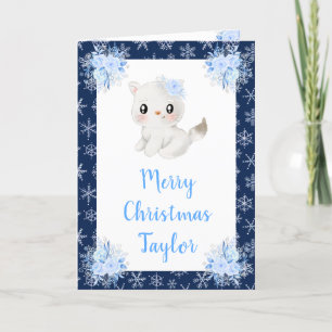 Winter Arctic Cat Merry Christmas Holiday Card