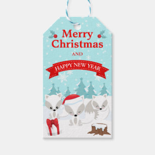 Winter Arctic Foxes Snowy Scene Merry Christmas Gift Tags