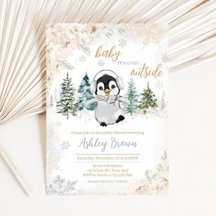 Winter Arctic Penguin Baby Shower  Invitation