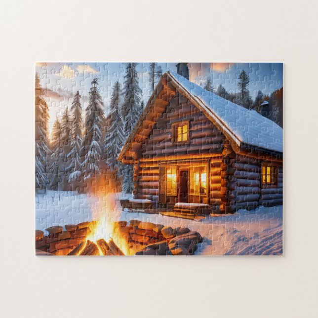 Winter Art Log Cabin Easy Brain Art Puzzle Winter  (Horizontal)