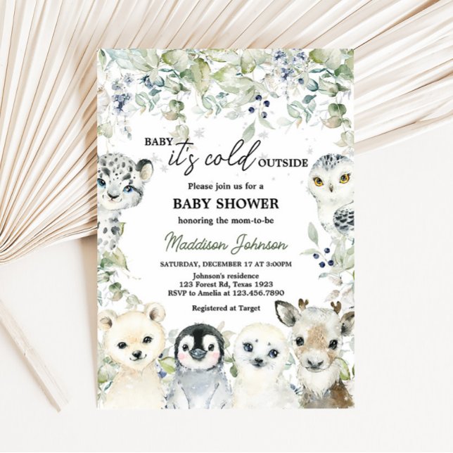 Winter Artic Animals Baby Shower  Invitation (Greenery Artic Animals Baby Shower Invitation)