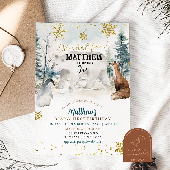 Winter Artic Polar Bear One Birthday Invitation (Creator Uploaded)