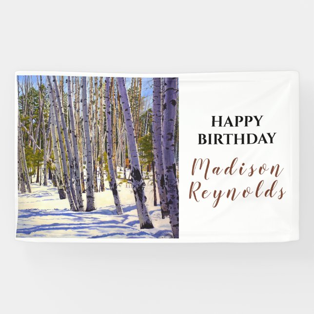 Winter Aspen Tree Woodland Birthday Banner (Horizontal)