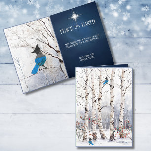 Winter Aspen Trees with Blue Jay Christmas Card