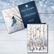 Winter Aspens with Steller Blue Jay Christmas Card