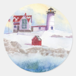 Winter at Nubble LIghthouse in Maine Classic Round Sticker