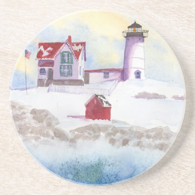winter at Nubble LIghthouse in Maine Coaster (Front)