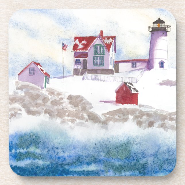 winter at Nubble LIghthouse in Maine Coaster (Front)
