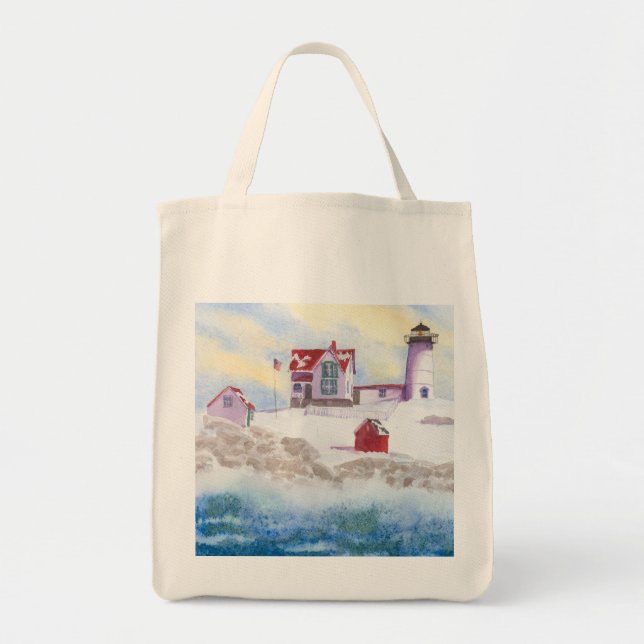 winter at Nubble LIghthouse in Maine Tote Bag (Front)