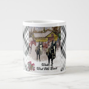 Winter at West Hills Farm 2 black horses Large Coffee Mug