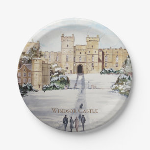 Winter at Windsor Castle Landscape Painting Paper Plate