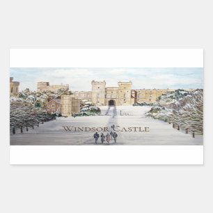 Winter at Windsor Castle Landscape Painting Rectangular Sticker