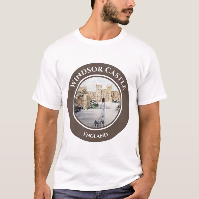 Winter at Windsor Castle Landscape Painting T-Shirt (Front)