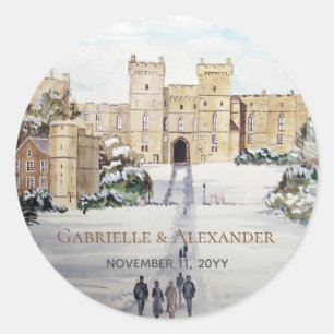 Winter at Windsor Castle Painting Wedding Classic Round Sticker