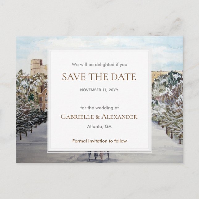 Winter at Windsor Castle Wedding Save The Date Announcement Postcard (Front)