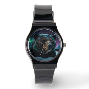 Winter Aurora & Black Bear Wildlife Design Watch