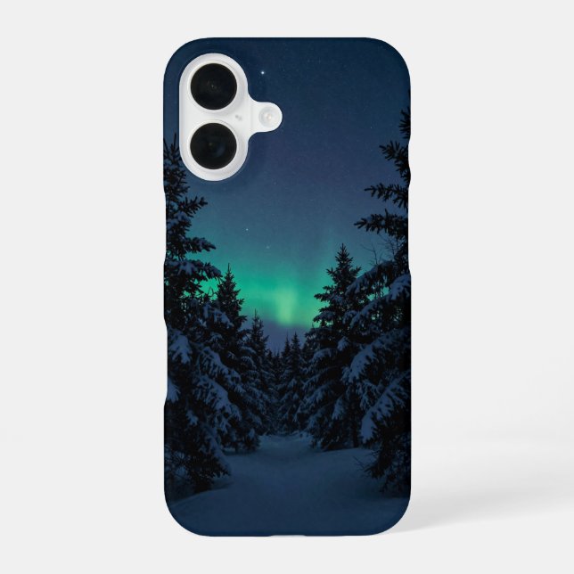 Winter Aurora Snowy Pine Forest Phone Case (Back)