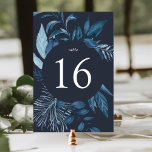 Winter Azure | Blue Botanical Table Number<br><div class="desc">Chic winter botanical table number cards feature a round border of icy blue watercolor foliage on a navy background,  surrounding your table number. Design repeats on reverse side. Coordinates with our Winter Azure wedding invitation suite. NOTE: Please customise with table numbers one by one and add to cart individually.</div>