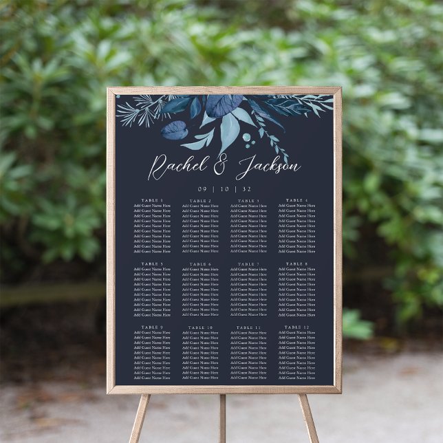 Winter Azure Blue Botanical Wedding Seating Chart (Creator Uploaded)