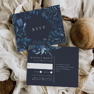Winter Azure Botanical Meal Choice Wedding RSVP Invitation Postcard