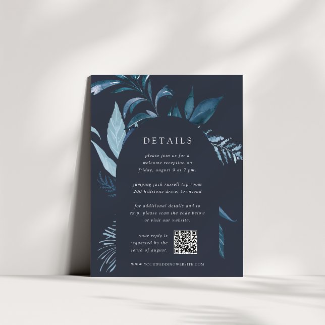 Winter Azure Botanical QR Code Wedding Details Enclosure Card (Creator Uploaded)