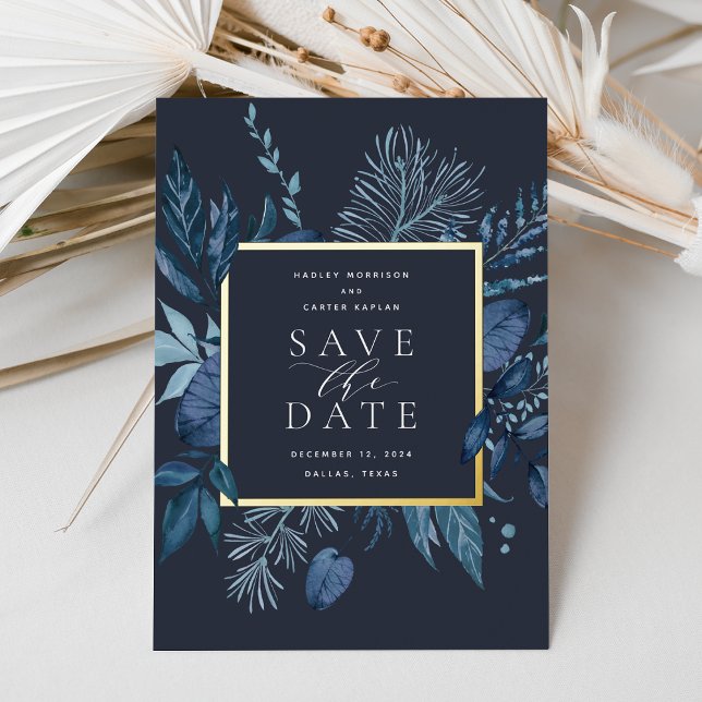 Winter Azure Foil Save the Date Card (Creator Uploaded)