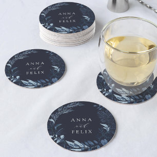 Winter Azure Personalised Wedding Round Paper Coaster