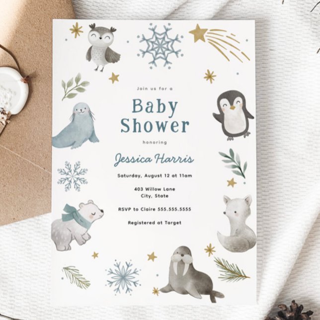 Winter Baby Animals Baby Boy Shower Invitation (Creator Uploaded)