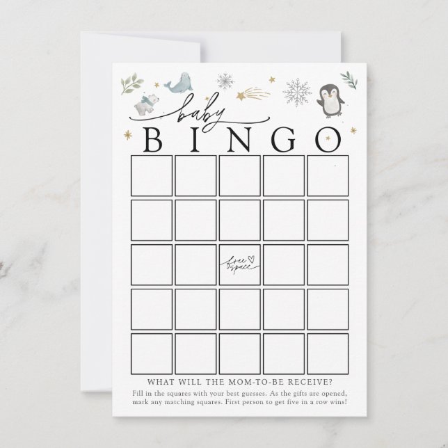 Winter Baby Animals Baby Shower Bingo Game Card (Front)