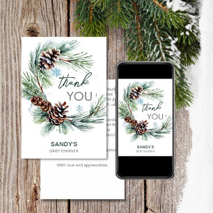 Winter baby baby shower pine wreath thank you card