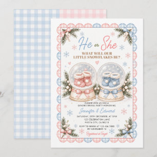 Winter Baby Booties Snowflakes Globe Gender Reveal Invitation