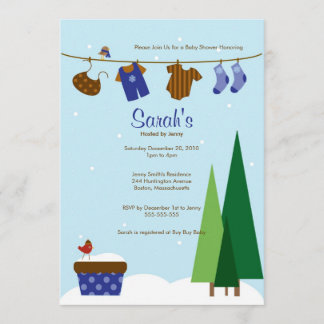 Winter Baby Boy Clothesline Baby Shower Invite