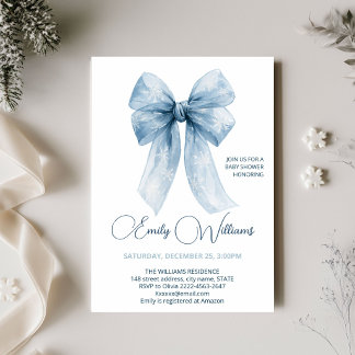 Winter Baby Boy Shower Dusty Blue Snowflake Invitation