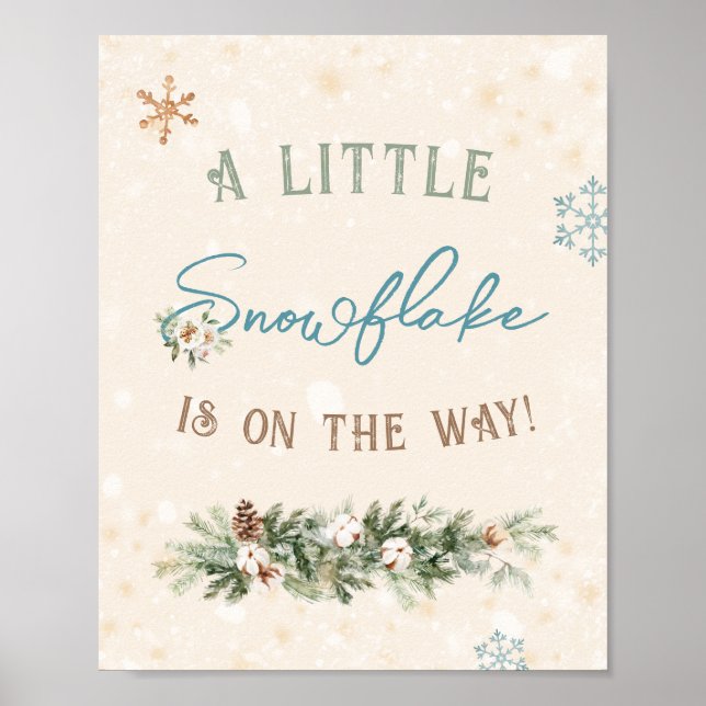 Winter Baby Boy Shower Little Snowflake On The Way Poster (Front)