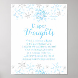 Winter Baby Boy Shower Snowflakes Diaper Thoughts Poster