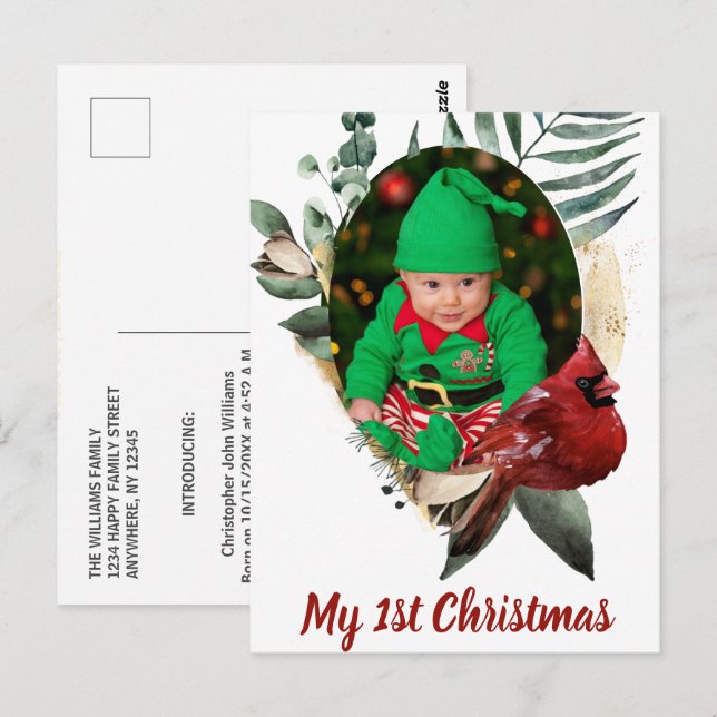 Winter Baby Christmas Photo Birth Announcement  Postcard (Front/Back)