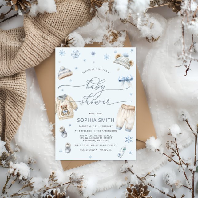 Winter Baby Clothes Boy Baby Shower Invitation (Creator Uploaded)