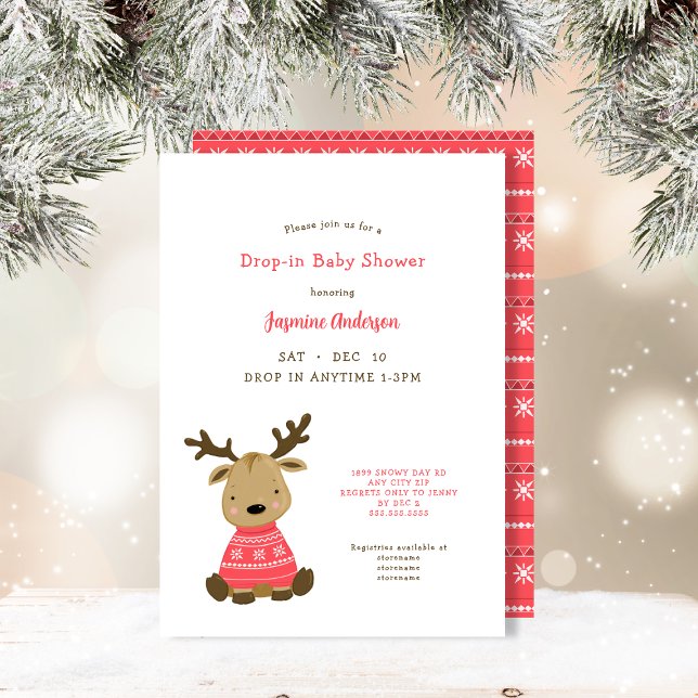 Winter Baby Deer Drop-in Baby Shower Invitation (Creator Uploaded)