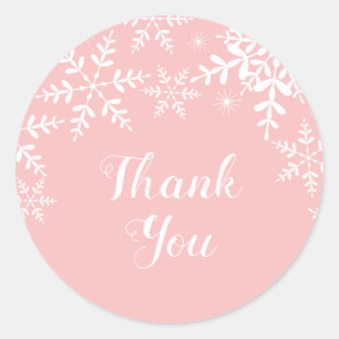 Winter Baby Girl Shower Pink Snowflakes Classic Round Sticker